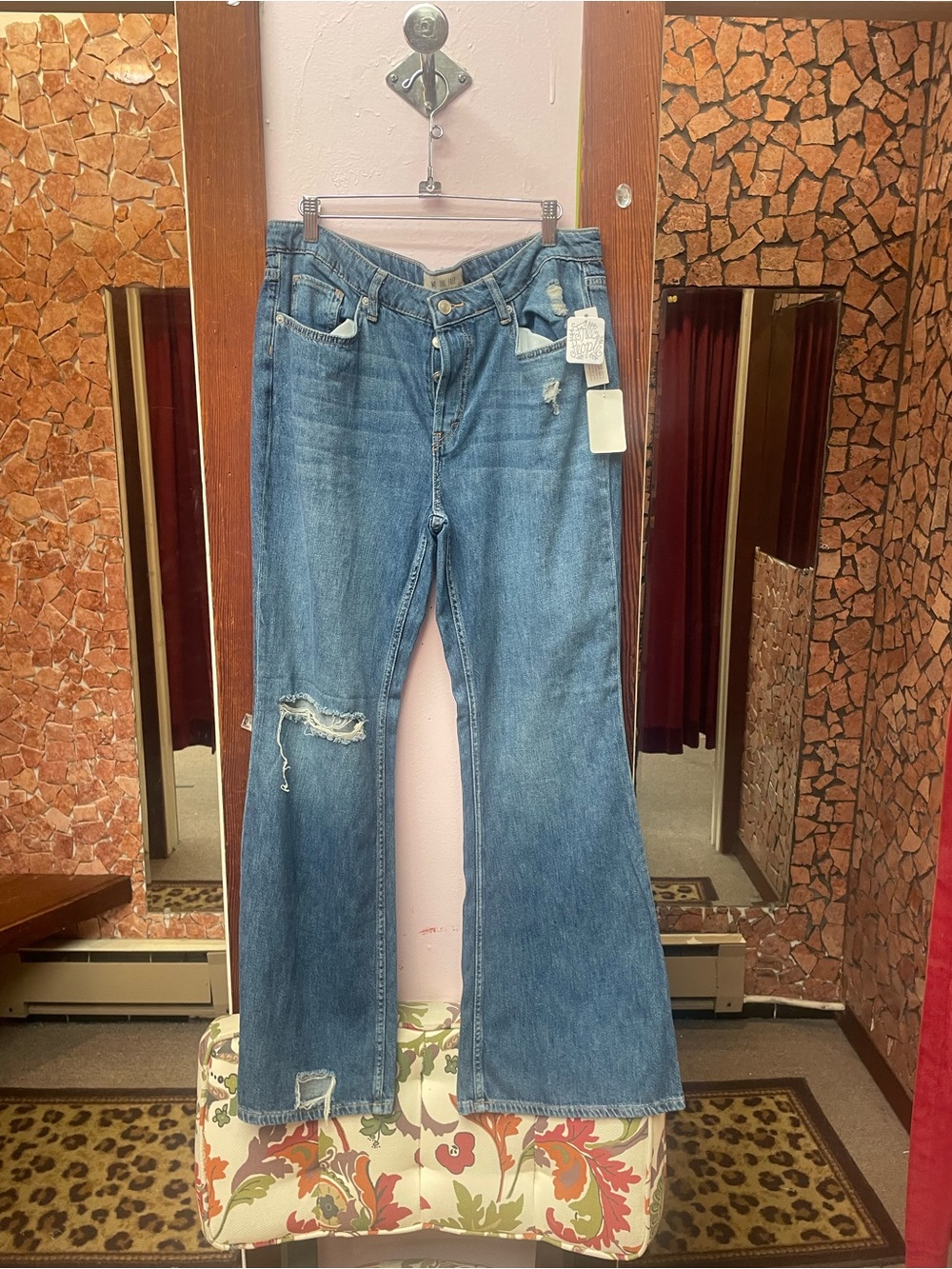 We The Free Medium Blue Distressed Flare Jeans